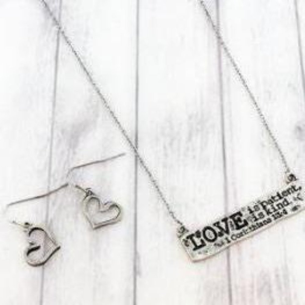 1 Corinthians 13:4 Bar Pendant Necklace Set